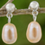 Cultured pearl dangle earrings, 'Romance in Peach' - Cultured Pearl Dangle Earrings Sterling Silver from Thailand (image 2) thumbail