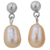 Cultured pearl dangle earrings, 'Romance in Peach' - Cultured Pearl Dangle Earrings Sterling Silver from Thailand thumbail