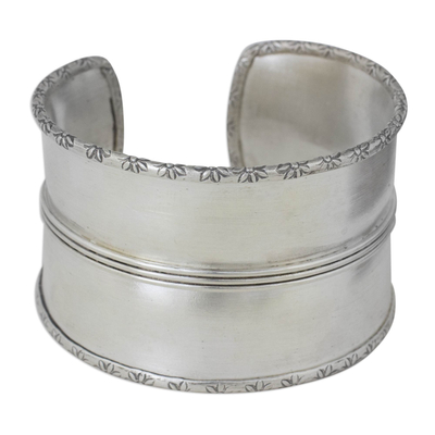 Silver cuff bracelet, 'Karen Rise' - Artisan Crafted Silver Cuff Bracelet from Thailand