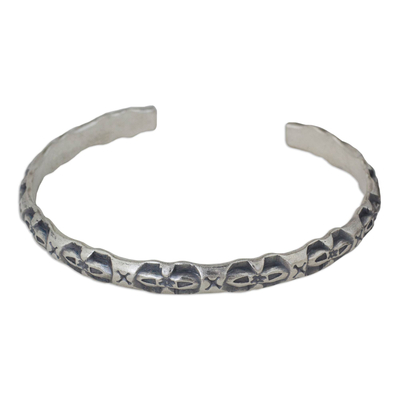 Artisan Crafted Silver Cuff Bracelet with Geometric Motif
