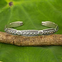 Silver cuff bracelet, 'Karen Greeting'