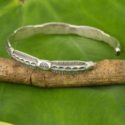 Silver cuff bracelet, 'Karen Greeting' - Handmade Silver Cuff Bracelet from Thailand