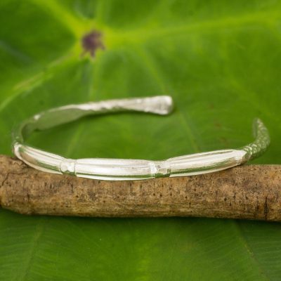 Silver cuff bracelet, 'Karen Bamboo' - Hand Crafted Silver 950 Cuff Bracelet from Thailand