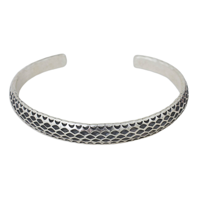 Silver cuff bracelet, 'Karen Snake' - Artisan Crafted Silver Cuff Bracelet from Thailand