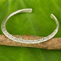 Silver cuff bracelet, 'Karen Lace' - Artisan Crafted Silver Cuff Bracelet from Thailand