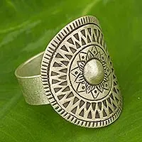 Silver cocktail ring, 'Karen Blossoming' - Handmade Thai Karen Hill Tribe Ring in 950 High Content  Ste