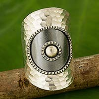 Silver wrap ring, 'Silver Sun' - Artisan Made Thai Silver Wrap Ring with Oxidized Finish