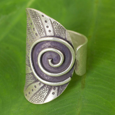 Silver wrap ring, 'Karen Rising' - Thai Hand Crafted Silver Wrap Ring with oxidised Finish