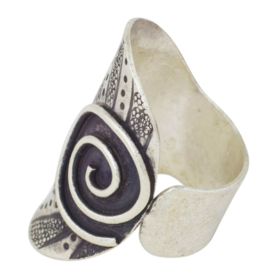 Silver wrap ring, 'Karen Rising' - Thai Hand Crafted Silver Wrap Ring with Oxidized Finish