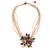 Multi-gemstone beaded pendant necklace, 'Twigs and Flowers' - Colorful Flower Pendant Necklace on Waxed Beige Cords thumbail