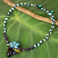 Multi-gemstone pendant necklace, 'Royal Daisy' - Handmade Colorful Gemstone Pendant Necklace from Thailand