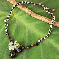 Multi-gemstone pendant necklace, 'Blooming Earth' - Hand Crafted Multicolored Gemstone Pendant Necklace