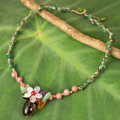 Multi-gemstone pendant necklace, 'Blossoming Daisy' - Colorful Multi-gemstone Pendant Necklace from Thailand
