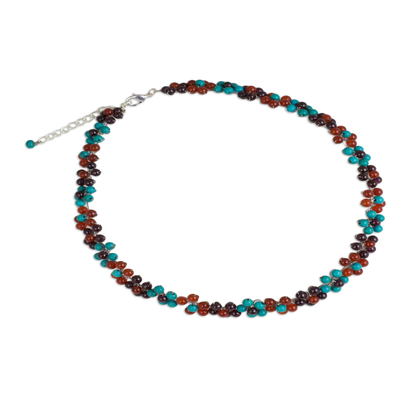 Multi-gemstone beaded necklace, 'Rainbow Bloom' - Artisan Crafted Colorful Gemstone Choker Necklace
