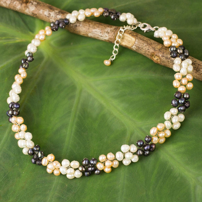 Cultured pearl choker, 'Pearl Blossoms' - Handmade Cultured Freshwater Pearl Choker Necklace