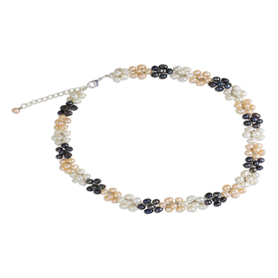 Cultured pearl choker, 'Pearl Blossoms' - Handmade Cultured Freshwater Pearl Choker Necklace
