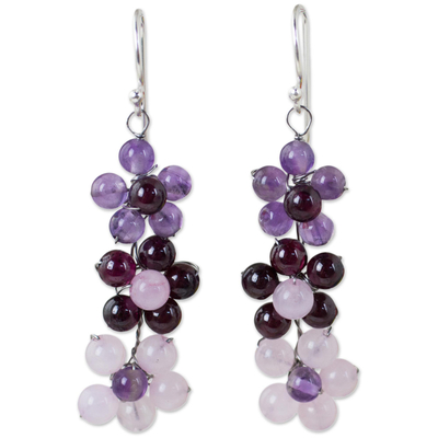 Multi-gemstone dangle earrings, 'Simply Floral' - Artisan Crafted Multi-gemstone Floral Dangle Earrings
