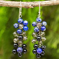 Multi-gemstone dangle earrings, 'Royal Blossoms' - Hand Crafted Floral Multi-gemstone Beaded Dangle Earrings