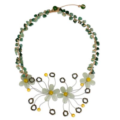 Floral Pendant Necklace Crafted from Quartz and Pearls