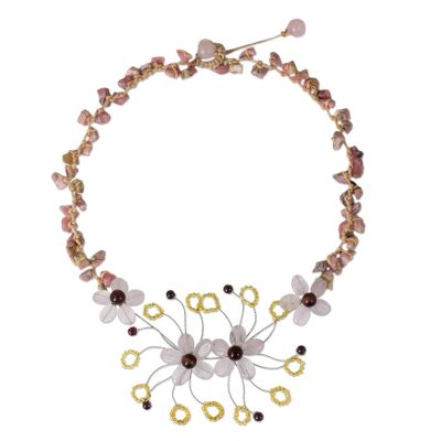 Handmade Multi-gemstone Beaded Necklace with Floral Motif