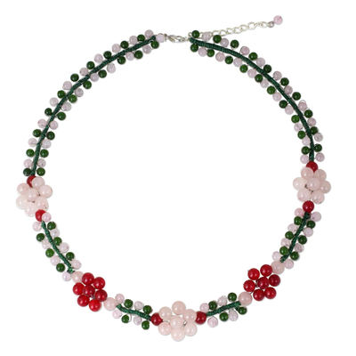 Rose Quartz Beaded Necklace Artisan Crafted Thai Jewelry