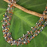 Multi gemstone beaded necklace, 'Torrents of Happiness' - Multicolor Multi Gemstone Necklace Handcrafted Thai Jewelry