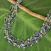 Multi gemstone beaded necklace, 'Torrents of Hope' - Blue and Green Multi Gemstone Necklace Crafted by Hand