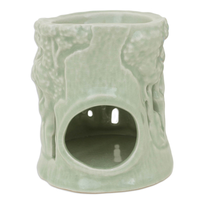 Ölwärmer aus Keramik - Grüner Keramik-Ton-Ölwärmer, handgefertigt, Thailand-Elefanten