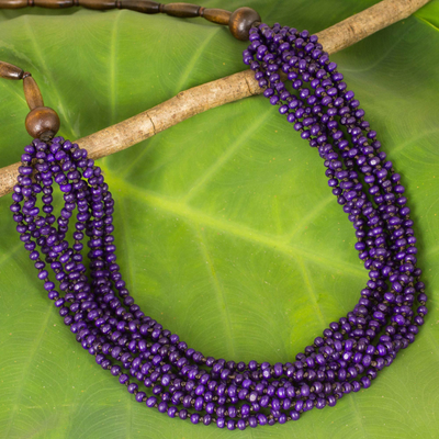 Wood beaded necklace, 'Purple Urchin' - Artisan Crafted Purple Wood Necklace from Thailand