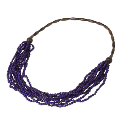 Wood beaded necklace, 'Purple Urchin' - Artisan Crafted Purple Wood Necklace from Thailand