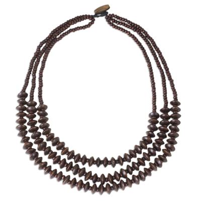 Wood beaded necklace, 'Hawaiian Summer' - Thai Hand Crafted Wood Bead Necklace with Three Strands