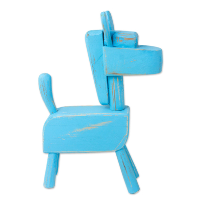 estatuilla de madera - Figura rústica de caballo azul con acabado envejecido