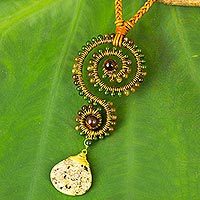 Multi-gemstone and leather pendant necklace, 'Bohemian Swirl' - Handcrafted Gemstone and Leather Thai Pendant Necklace