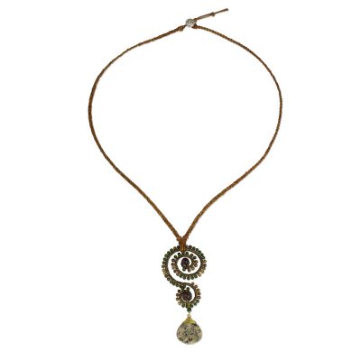 Multi-gemstone and leather pendant necklace, 'Bohemian Swirl' - Handcrafted Gemstone and Leather Thai Pendant Necklace