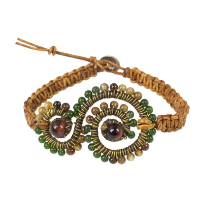 Multi-gemstone and leather beaded bracelet, 'Bohemian Swirl' - Thai Handcrafted Leather Bracelet with Gemstones
