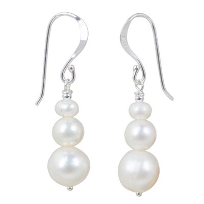 Cultured pearl dangle earrings, 'Chiang Mai Clouds' - White Cultured Pearl Dangle Earrings from Thailand