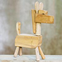Figura de madera, 'Caballo primitivo' - Escultura de caballo de madera inacabada tallada a mano de comercio justo
