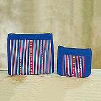 Cotton blend cosmetic bags, 'Lisu Cheer' (pair) - Lisu Tribe Style Cosmetic Bags in Red White and Blue (Pair)