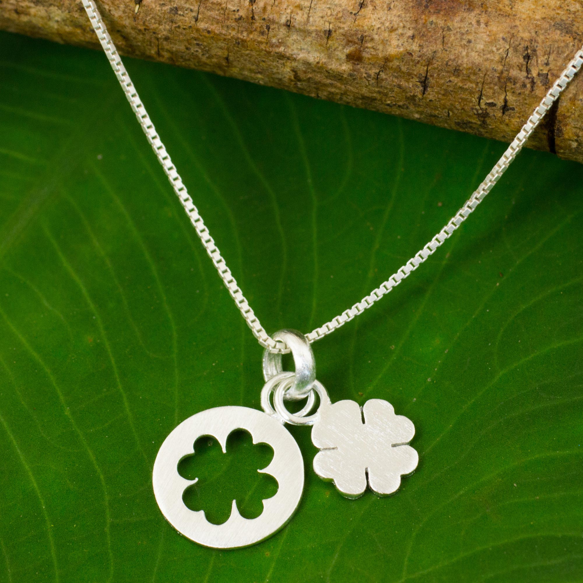 Thai Brushed Sterling Silver Lucky Clover Pendant Necklace - Four Leaf  Clover