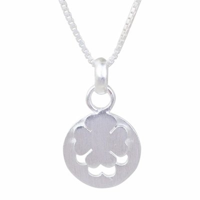 Sterling silver pendant necklace, 'Four Leaf Clover' - Thai Brushed Sterling Silver Lucky Clover Pendant Necklace