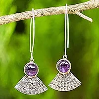 Pendientes colgantes de amatista, 'Corona de mariposa' - Pendientes antiguos de ala de mariposa de plata 925 con amatistas