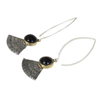 Ohrhänger aus Onyx - Antikisierte Schmetterlingsflügel-Ohrringe aus 925er Silber mit schwarzem Onyx