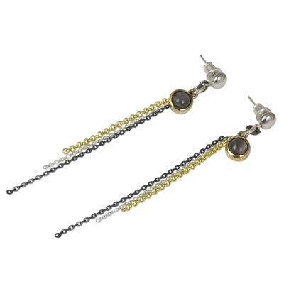 Gold plated and smoky quartz dangle earrings, 'Siam Enchantment' - Smoky Quartz on 925 Silver and Gold Plated Earrings