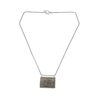 Gold accented silver pendant necklace, 'Thai Elephant Amulet' - Pendant Necklace with Hill Tribe Silver and Gold Accents