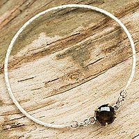 Smoky quartz bangle bracelet, 'Earthy Shimmer' - Hand Crafted Smoky Quartz and Sterling Silver Bangle