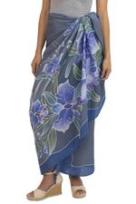 100% Thai Silk Sarong Wrap with Hand-printed Batik Orchids