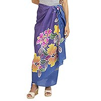 Silk batik sarong, 'Tropical Cattleya'