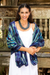 Silk shawl, 'Chao Phraya River' - Blue and Green Tie Dyed All Silk Shawl from Thai Artisan thumbail