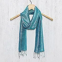 Open Weave Cotton Scarf - Blue, Thailand