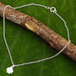 Sterling silver pendant anklet, 'Clover Luck' - Hand Crafted Sterling Silver Anklet with Clover Pendant